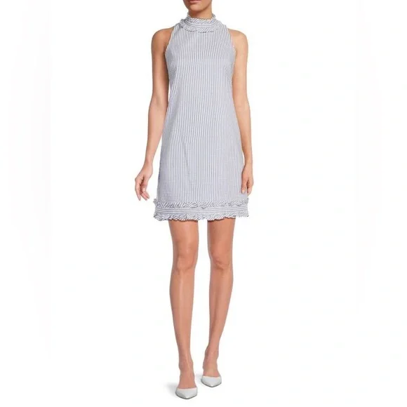 ELIZA J Women's Striped Seersucker Sleeveless Shift Dress Size Blue $118